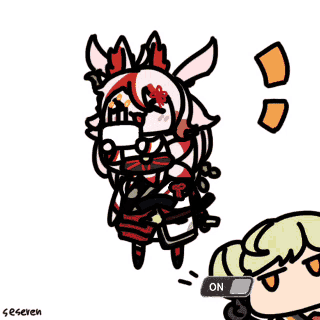 a cartoon drawing of a girl with the word on in the corner