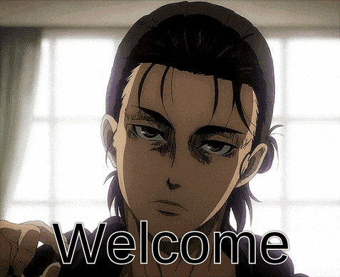 a picture of a man with the word welcome written on it