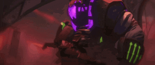 a person is holding a shotgun in a dark room