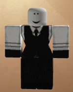 a roblox character wearing a suit and tie is smiling