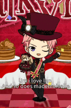 a cartoon character in a top hat says um i love len and so does mademoiselle ..