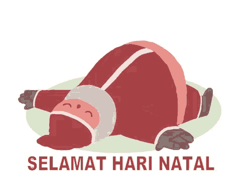 a cartoon illustration of santa claus laying on his back with the words selamat hari natal above him