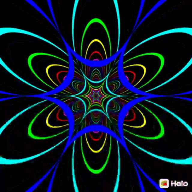 a computer generated image of a colorful kaleidoscope with a help button in the corner