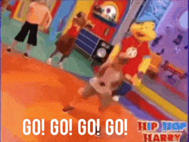 a poster for hip hop harry shows a group of kids dancing in a room