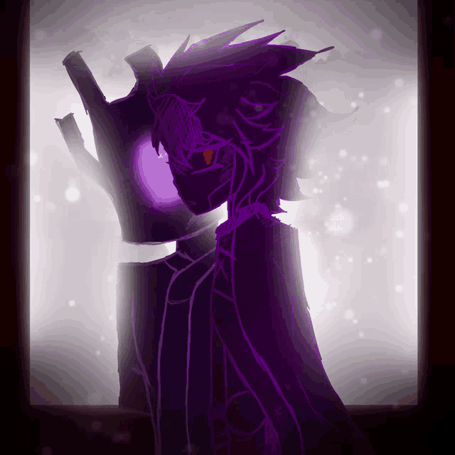 a drawing of a person with a purple face and red eyes