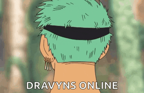 a cartoon of a man with green hair and the words dravys online