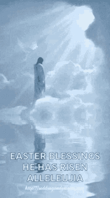 easter blessings he has risen alleluia written on a blue background