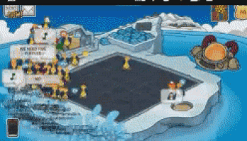 a computer screen shows a cartoon scene with a sign that says " we need your participation "
