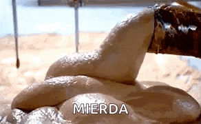 a close up of a pile of poop with the words mierda written on it .