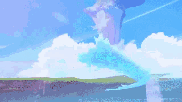 a painting of a tornado coming out of the sky over a field