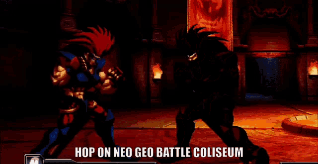 a video game screen says hop on neo geo battle coliseum at the top