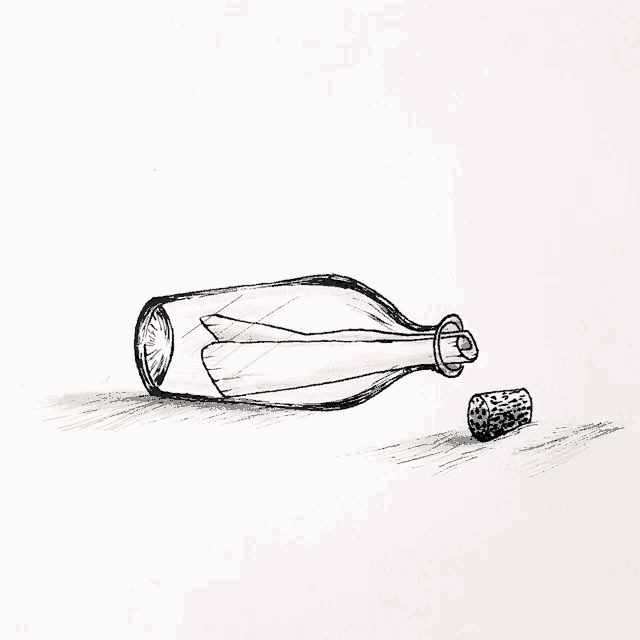 a drawing of an empty bottle with a cork