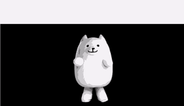 a white dog is dancing in front of a black background with the words `` know what ? fuck you '' written on it .