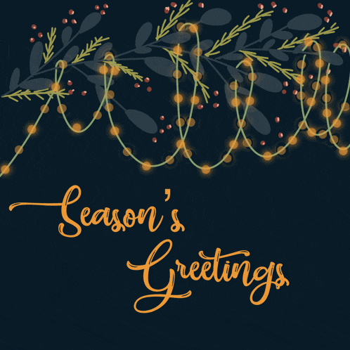 a season 's greetings card with christmas lights and branches
