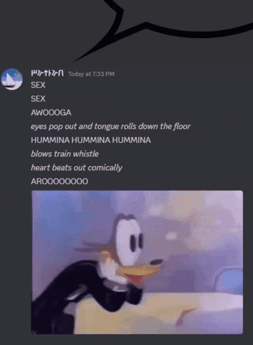 a screenshot of a discord chat with a cartoon character talking about sex