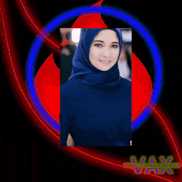 a picture of a woman wearing a blue hijab with the name vax amaya below it