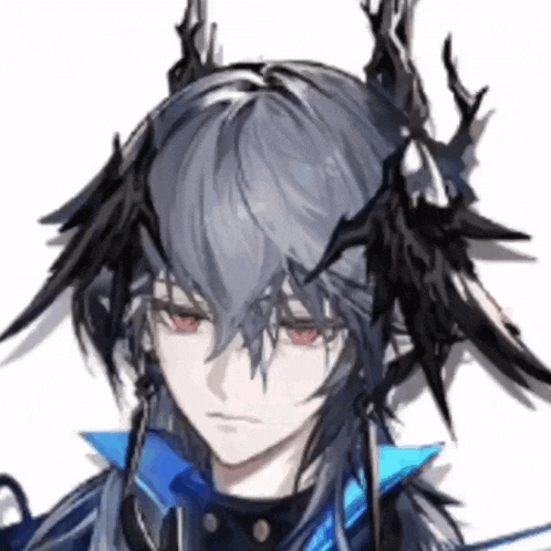 a close up of a person 's face with long black hair and red eyes