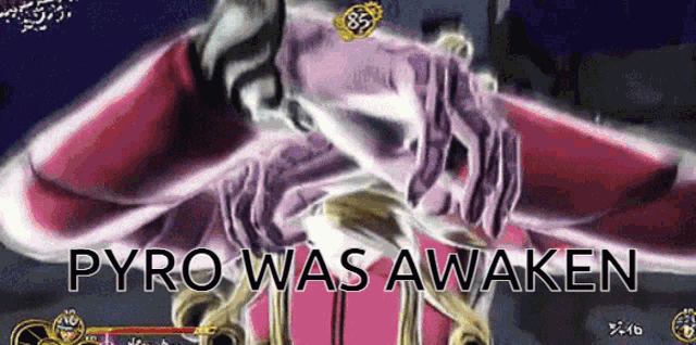 a screenshot of a video game with the words `` pyro was awaken ''