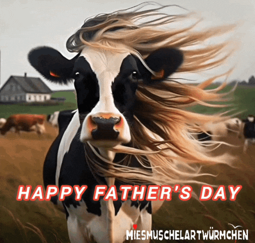 a picture of a cow with the words happy father 's day on the bottom