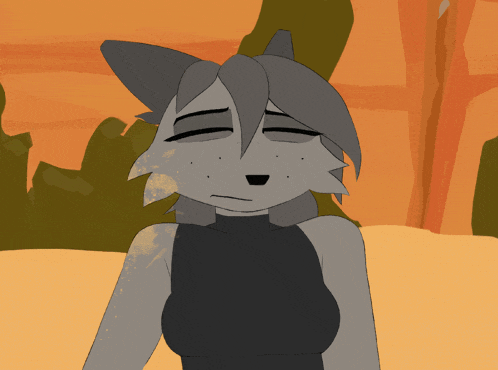 a cartoon drawing of a wolf with a black shirt