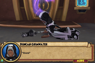 a video game character named duncan grimwater laying on the ground