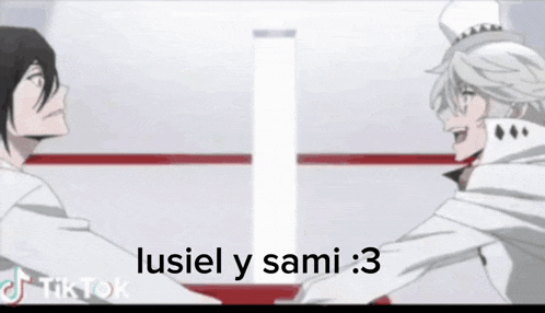 two anime characters are giving each other a high five in a tiktok video .