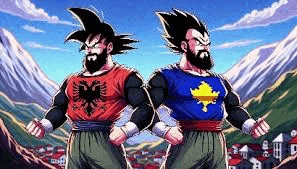 a cartoon of two men with beards standing next to each other .