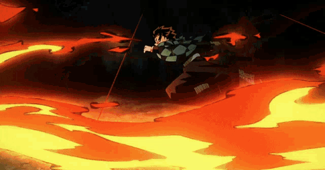a cartoon character is running through a flame