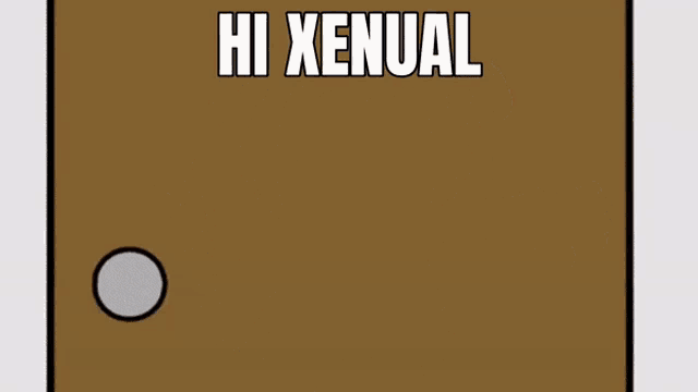 a cartoon character is peeking out of a door holding a bat with the words hi xenual written on it .
