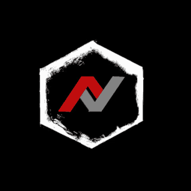 a white hexagon with a red n inside of it