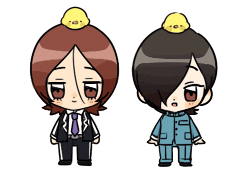 a cartoon drawing of a man and a woman with a chick on their head