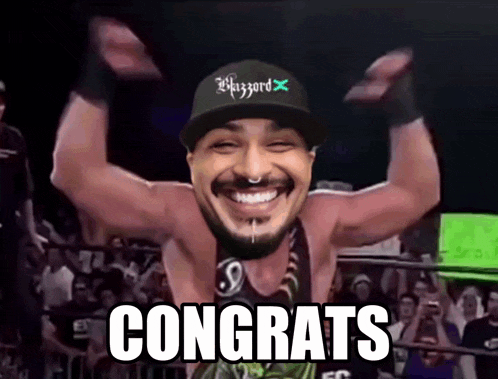 a man wearing a blizzard hat is congratulated by the crowd