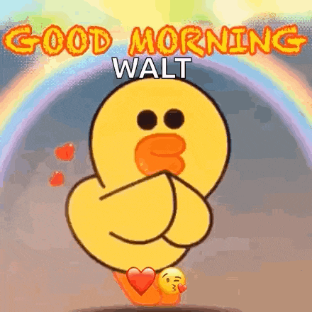 a cartoon duck is saying good morning walt .