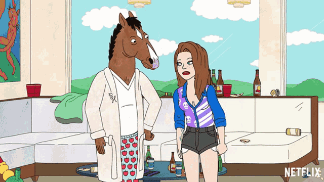 a cartoon of a horse and a woman with a netflix logo