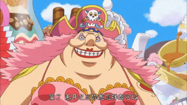 a cartoon character with pink hair and a pirate hat