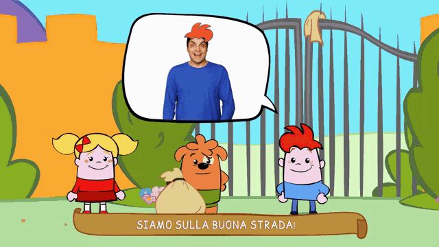 a cartoon scene with the words siamo sulla buona strada written below it
