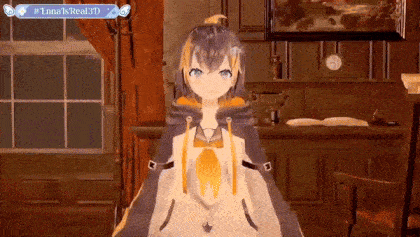 a video game character is standing in a room with a sign that says ' luna 's real 3d ' on it