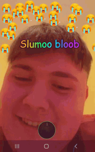 a picture of a man with the words slumoo bloob on his face