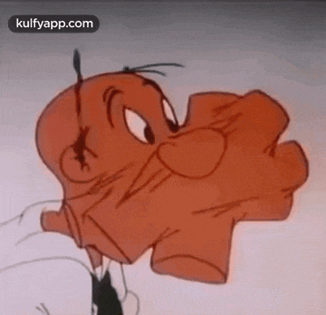 a close up of a cartoon character 's face with a big nose .