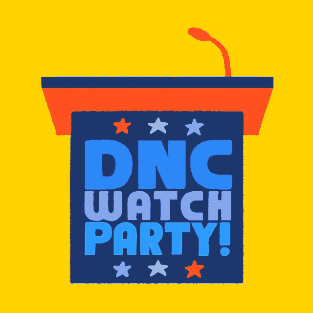 an illustration of a podium with the words dnc watch party on it