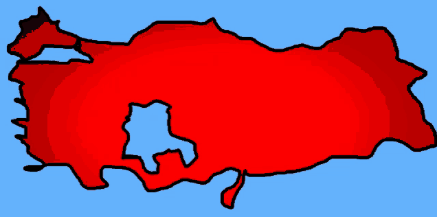 a red outline of turkey with a blue background