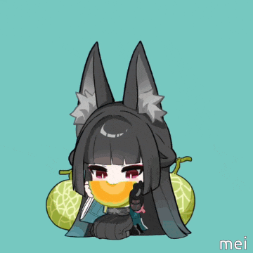 a drawing of a girl holding a melon with mei written on the bottom right