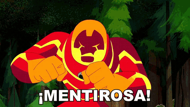 a cartoon character with the word mentirasa on the bottom right