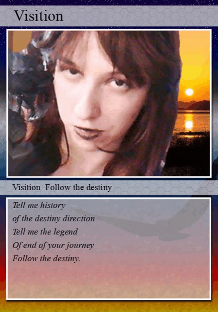 a picture of a woman with the words " visition follow the destiny " below it