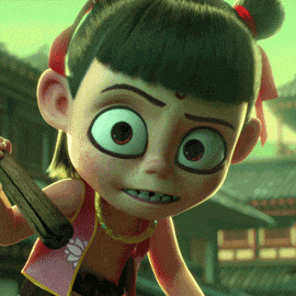 a close up of a cartoon character holding a stick