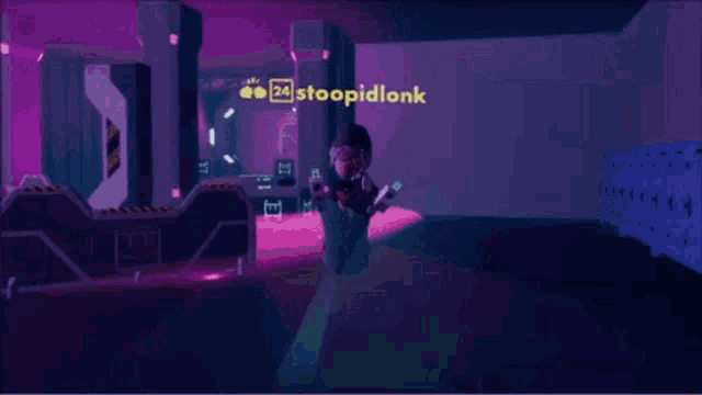 a video game scene with a person holding a gun in a dark room