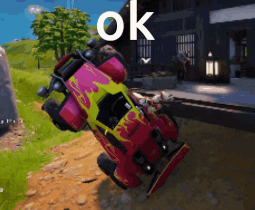 a rocket league car is upside down in a video game and says ok