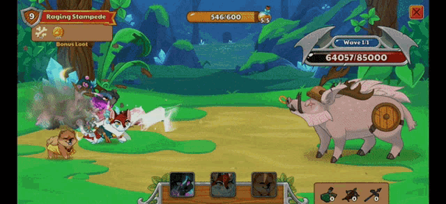 a screenshot of a video game with raging stompede on the top left