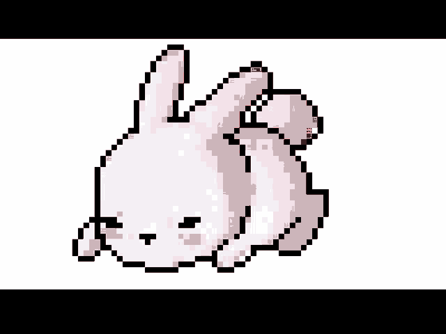 a pixel art drawing of a pink rabbit with a red heart .