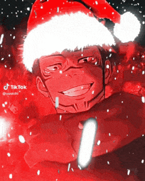 a man wearing a santa hat is smiling in the snow ..